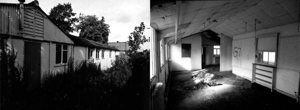 External and internal views of pre-fabricated huts